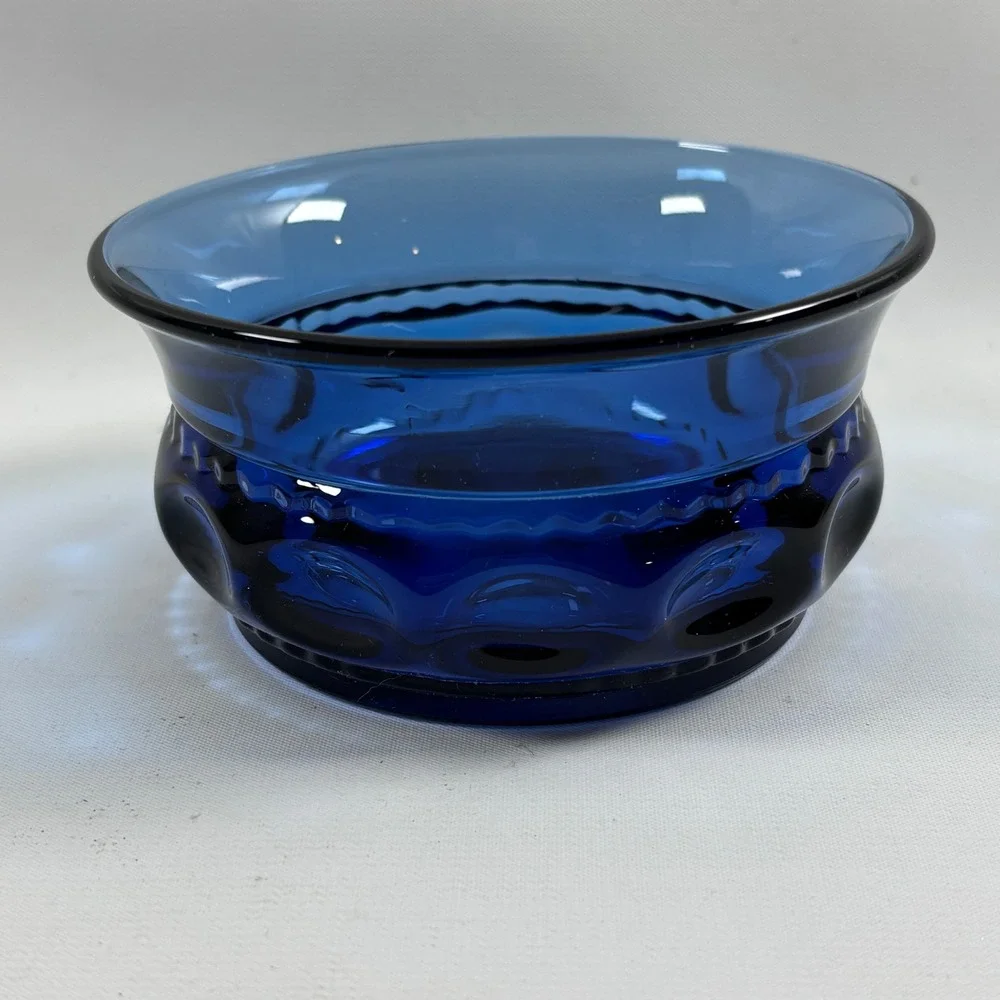 Vintage Indiana Glass Kings Crown Thumbprint Dessert Bowl Set of 4 Cobalt Blue